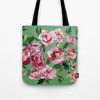 Happy peony vintage mint background Tote Bag Gallery Image 1