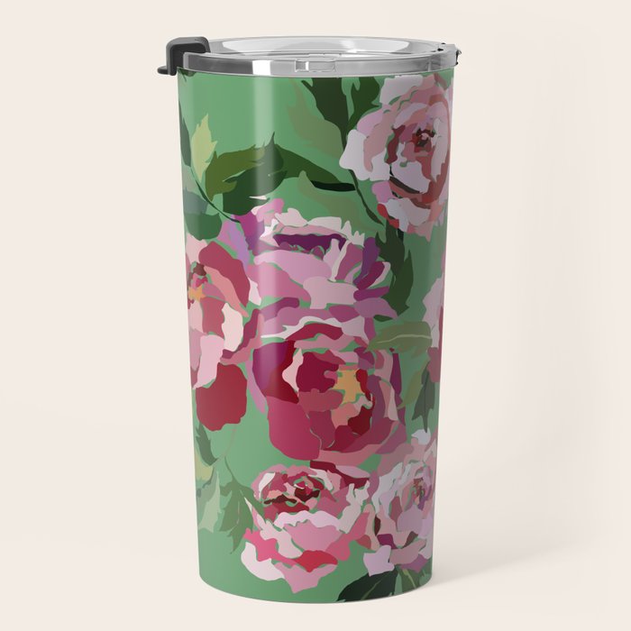 Happy peony vintage mint background Travel Mug Gallery Image 3