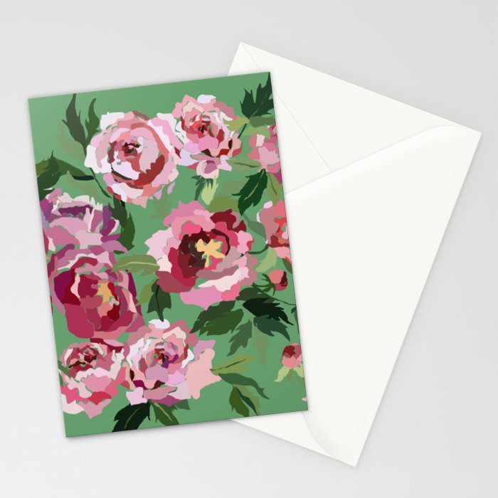 Happy peony vintage mint background Stationery Card Gallery Image 2
