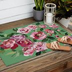 Happy peony vintage mint background Outdoor Rug Gallery Image 2