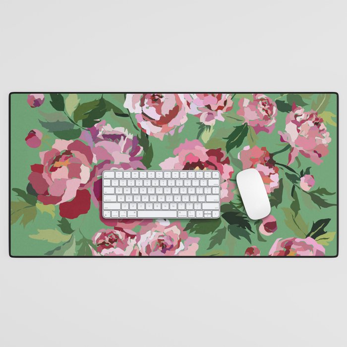 Happy peony vintage mint background Desk Mat Gallery Image 1