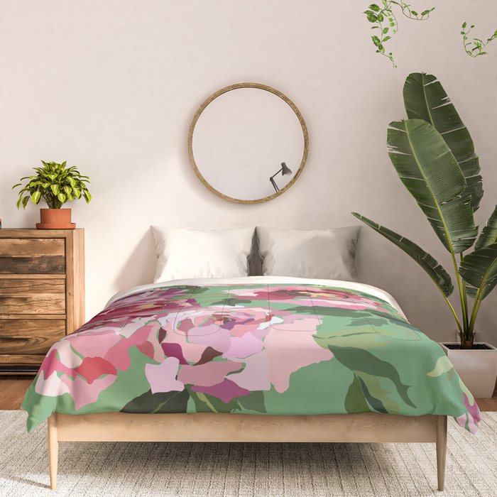 Happy peony vintage mint background Comforter Gallery Image 3