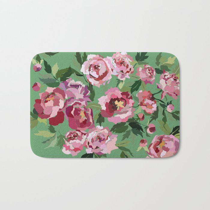 Happy peony vintage mint background Bath Mat Gallery Image 1