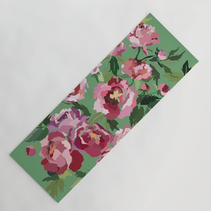 Happy peony vintage mint background Yoga Mat Gallery Image 1