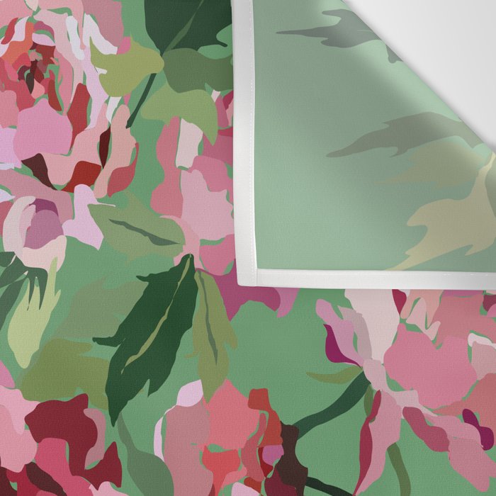 Happy peony vintage mint background Wall Tapestry Gallery Image 3