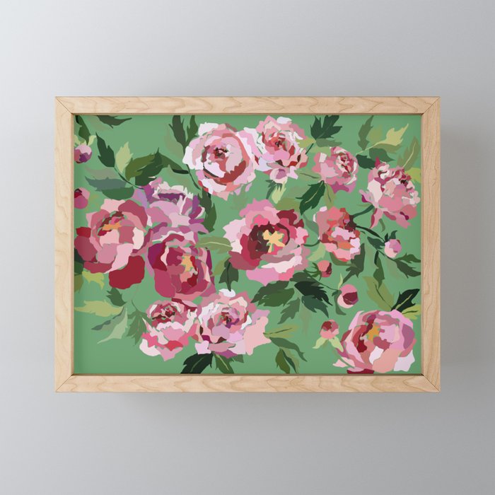 Happy peony vintage mint background Mini Art Print Gallery Image 1
