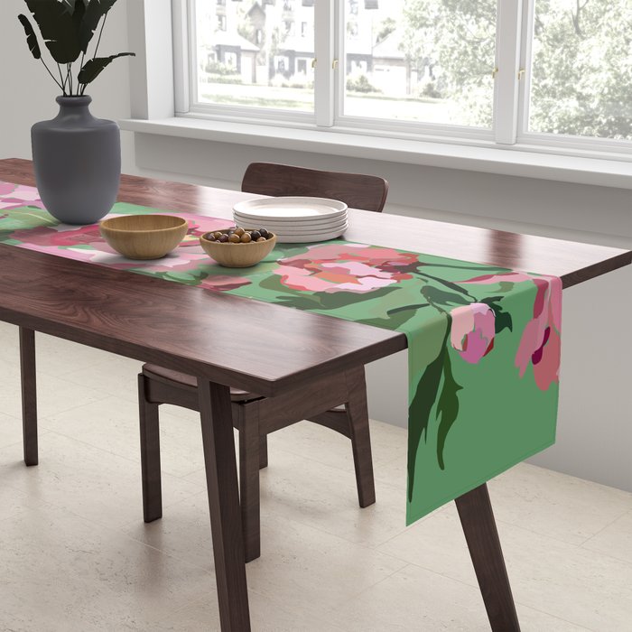 Happy peony vintage mint background Table Runner Gallery Image 2