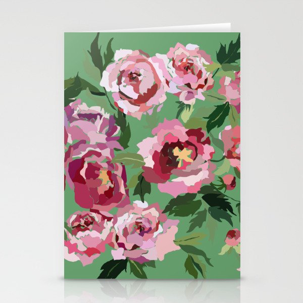 Happy peony vintage mint background Stationery Card Gallery Image 2