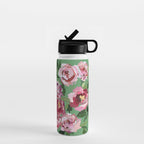 Happy peony vintage mint background Water Bottle Gallery Image 1