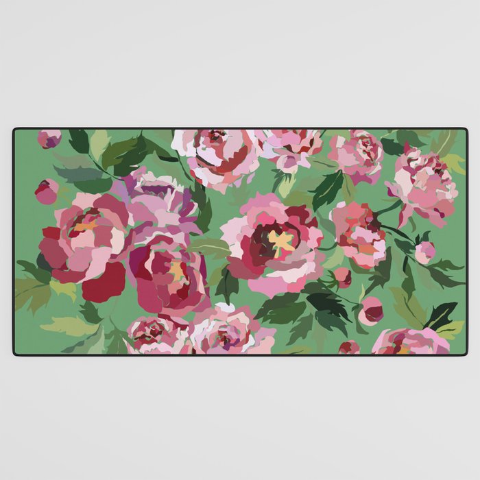 Happy peony vintage mint background Desk Mat Gallery Image 3