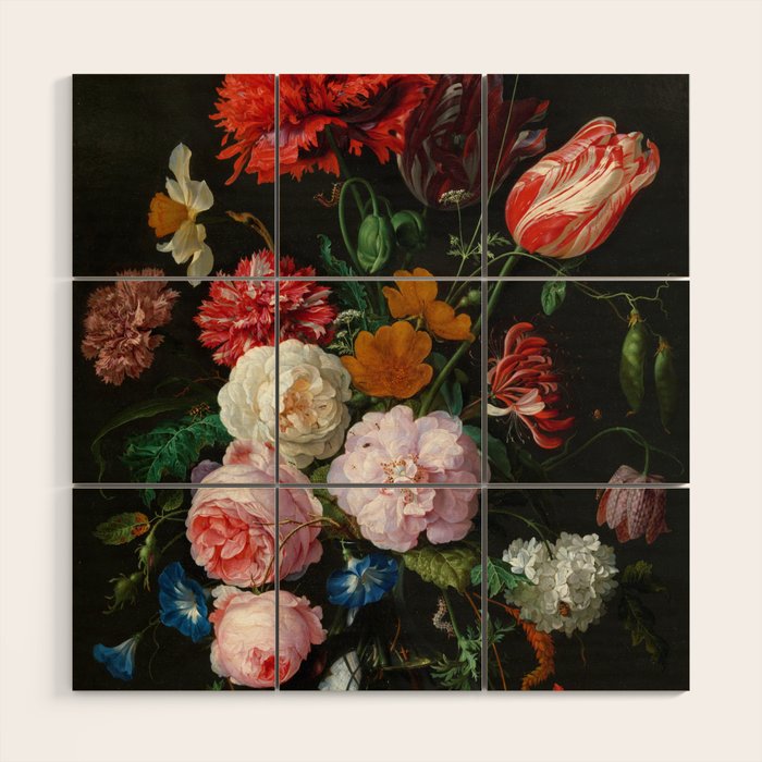 Jan Davidsz. de Heem "Still Life with Flowers in a Glass Vase" Wood Wall Art Gallery Image 1