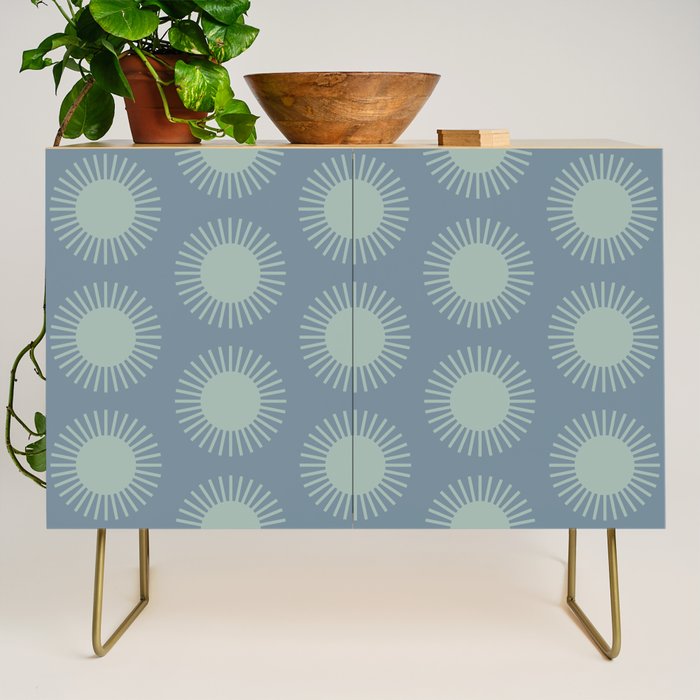 Boho Summer Sun Pattern V Neutral Blue Sage Green Credenza Gallery Image 1