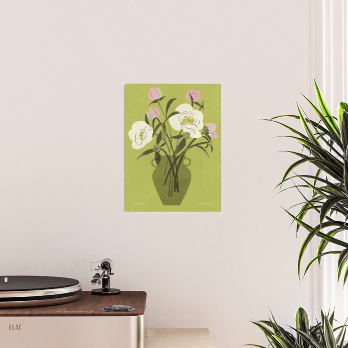 portrait of a girl with a peach in a green dress Poster Gallery Image 2