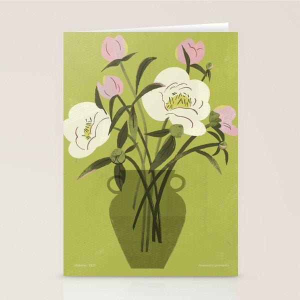 portrait of a girl with a peach in a green dress Stationery Card Gallery Image 2