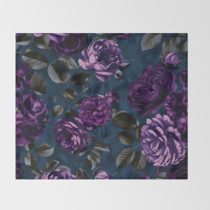 Velveteen Moody Flower Grandeur Plum Blue Teal Throw Blanket Gallery Image 2