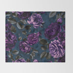 Velveteen Moody Flower Grandeur Plum Blue Teal Throw Blanket Gallery Image 2