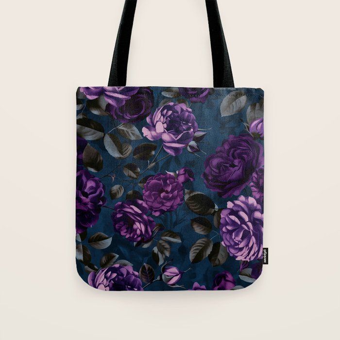 Velveteen Moody Flower Grandeur Plum Blue Teal Tote Bag Gallery Image 1