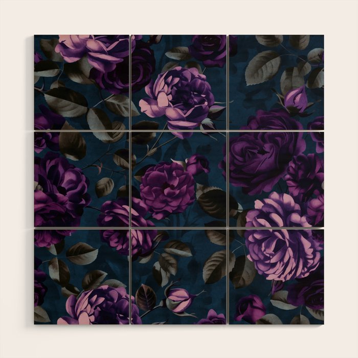 Velveteen Moody Flower Grandeur Plum Blue Teal Wood Wall Art Gallery Image 1