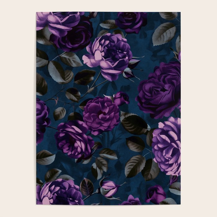 Velveteen Moody Flower Grandeur Plum Blue Teal Poster Gallery Image 4