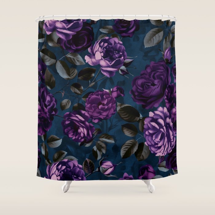 Velveteen Moody Flower Grandeur Plum Blue Teal Shower Curtain Gallery Image 1