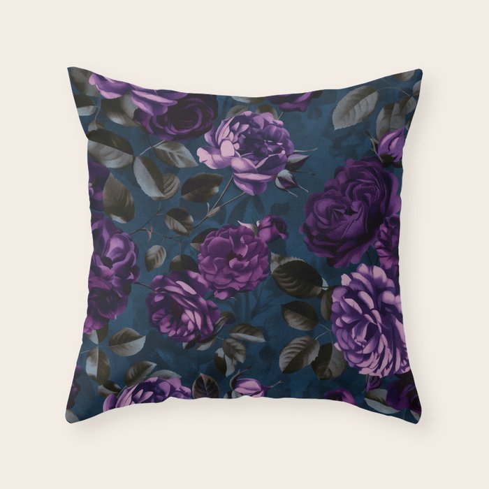 Velveteen Moody Flower Grandeur Plum Blue Teal Throw Pillow Gallery Image 6