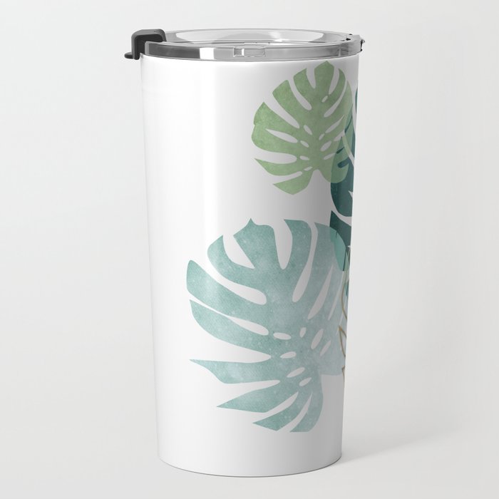 Tropical minimal / green, turquoise and gold monstera Travel Mug Gallery Image 3