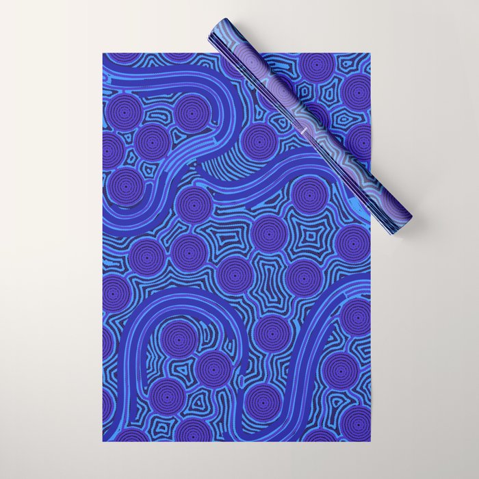 The Rivers around Us (blue) - Authentic Aboriginal Art Wrapping Paper