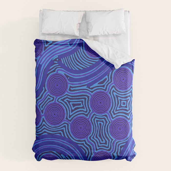 The Rivers around Us (blue) - Authentic Aboriginal Art Duvet Cover Gallery Image 1