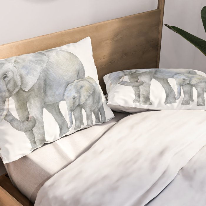 Mother and Baby Elephants Pillow Sham Gallery Image 2
