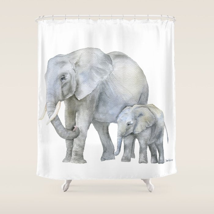 Mother and Baby Elephants Shower Curtain Gallery Image 1