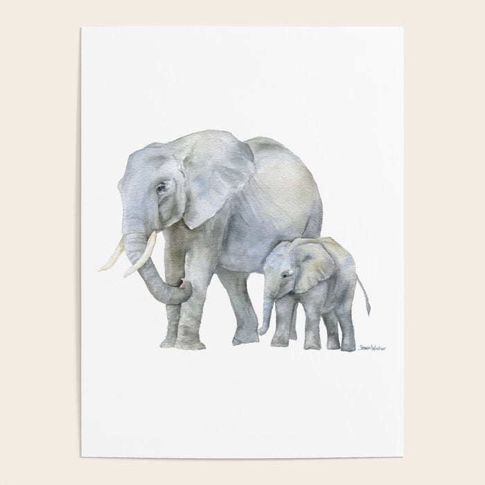 Mother and Baby Elephants Poster Gallery Image 4