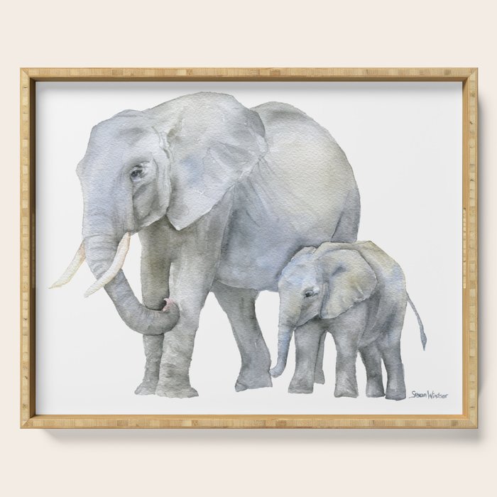 Mother and Baby Elephants Serving Tray Gallery Image 1
