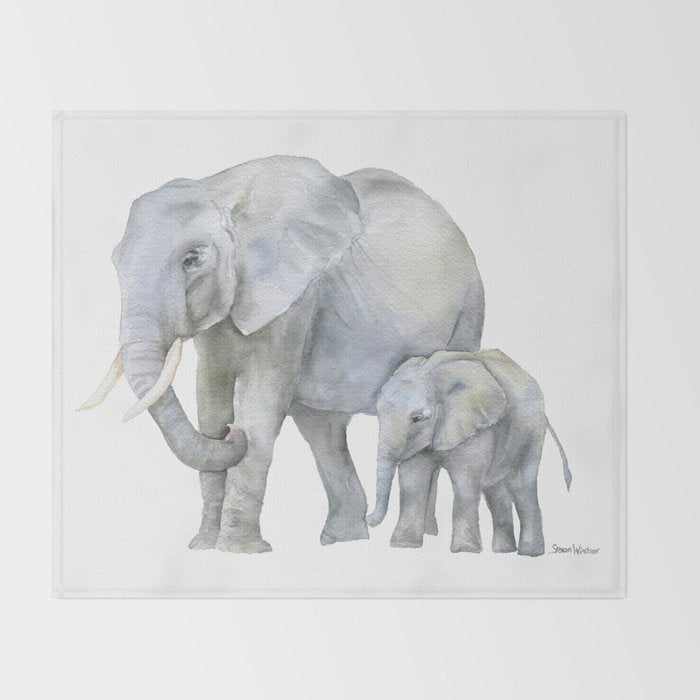 Mother and Baby Elephants Throw Blanket Gallery Image 2