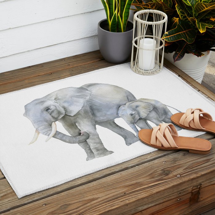 Mother and Baby Elephants Outdoor Rug Gallery Image 2