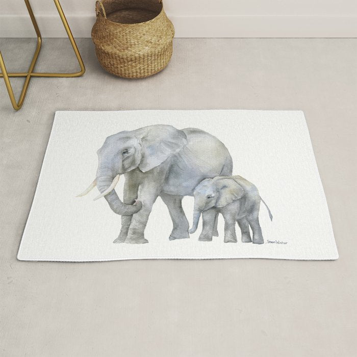 Mother and Baby Elephants Rug Gallery Image 1