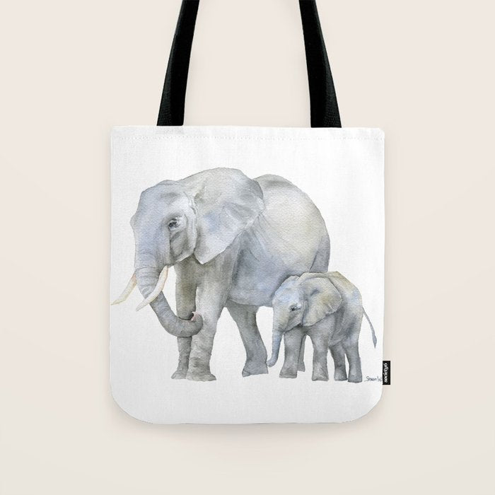 Mother and Baby Elephants Tote Bag Gallery Image 1
