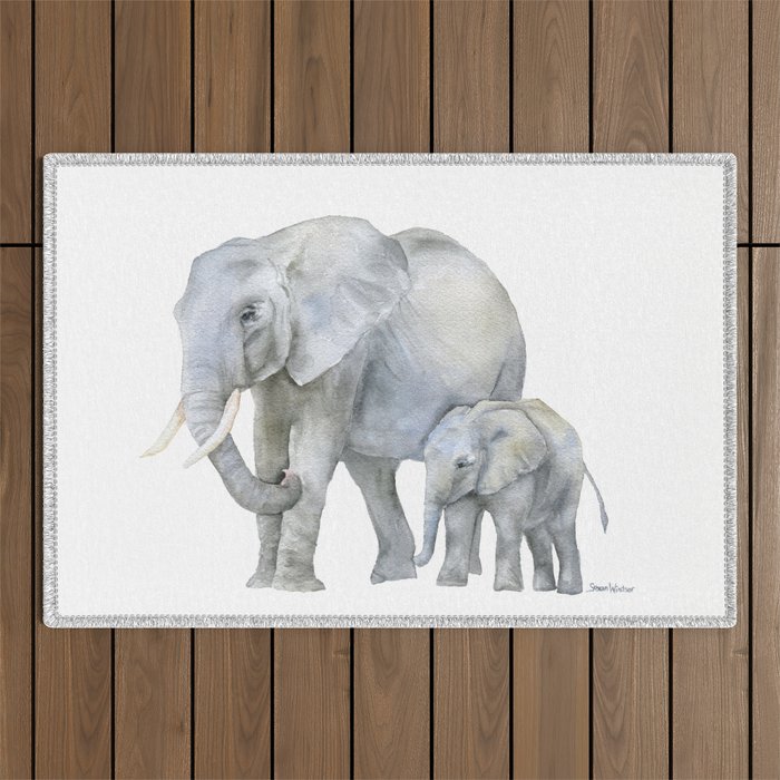 Mother and Baby Elephants Outdoor Rug Gallery Image 1