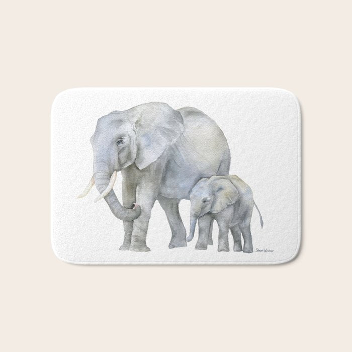 Mother and Baby Elephants Bath Mat Gallery Image 1