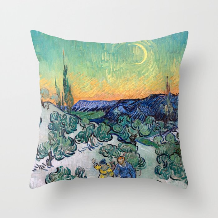 Couple Walking among Olive Trees, Vincent Van Gogh Throw Pillow Gallery Image 1
