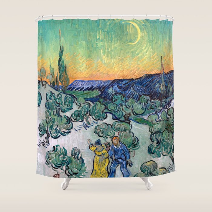 Couple Walking among Olive Trees, Vincent Van Gogh Shower Curtain Gallery Image 1