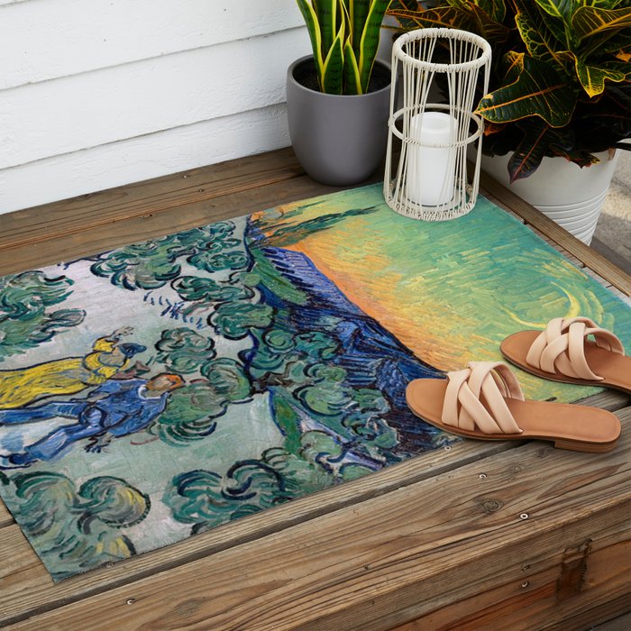 Couple Walking among Olive Trees, Vincent Van Gogh Outdoor Rug Gallery Image 2