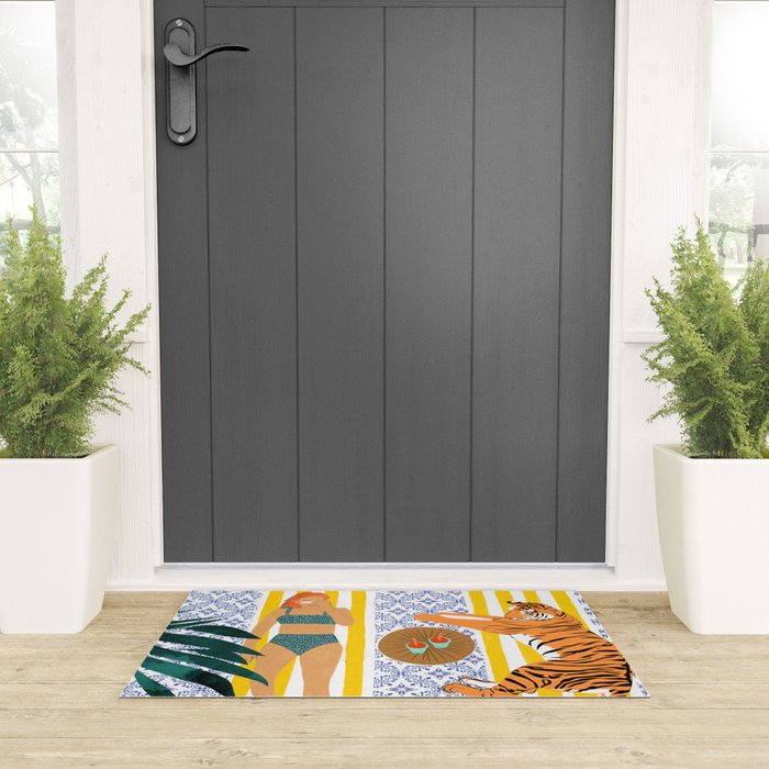 How To Vacay With Your Tiger, Human Animal Connection Illustration, Tropical Travel Morocco Painting Welcome Mat Gallery Image 3