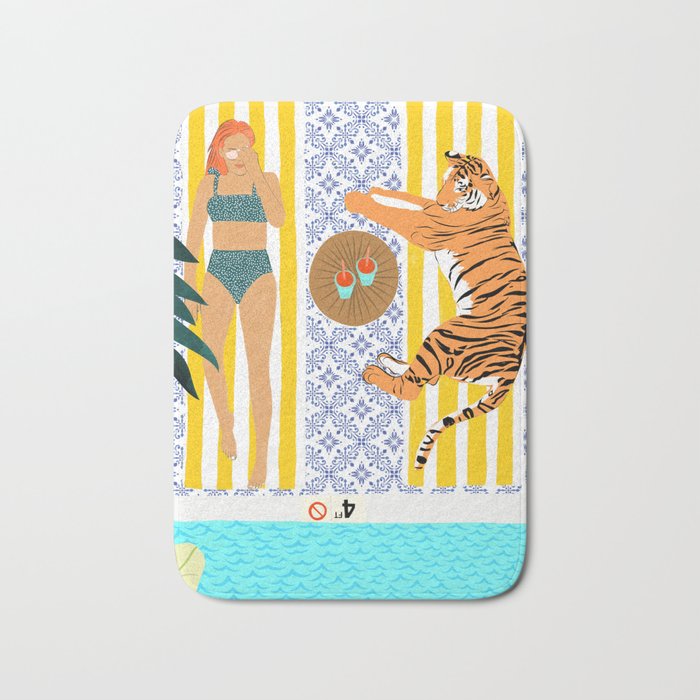 How To Vacay With Your Tiger, Human Animal Connection Illustration, Tropical Travel Morocco Painting Bath Mat Gallery Image 1