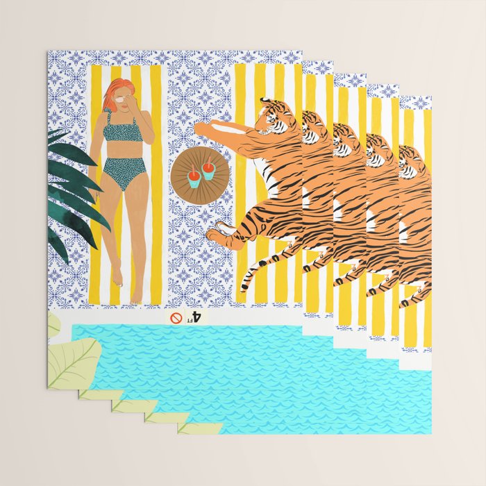 How To Vacay With Your Tiger, Human Animal Connection Illustration, Tropical Travel Morocco Painting Wrapping Paper Gallery Image 3