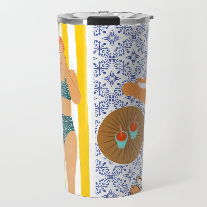 How To Vacay With Your Tiger, Human Animal Connection Illustration, Tropical Travel Morocco Painting Travel Mug Gallery Image 1