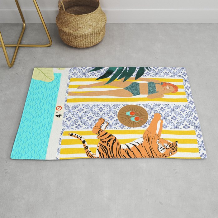 How To Vacay With Your Tiger, Human Animal Connection Illustration, Tropical Travel Morocco Painting Rug Gallery Image 1
