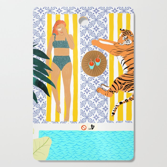 How To Vacay With Your Tiger, Human Animal Connection Illustration, Tropical Travel Morocco Painting Cutting Board Gallery Image 1