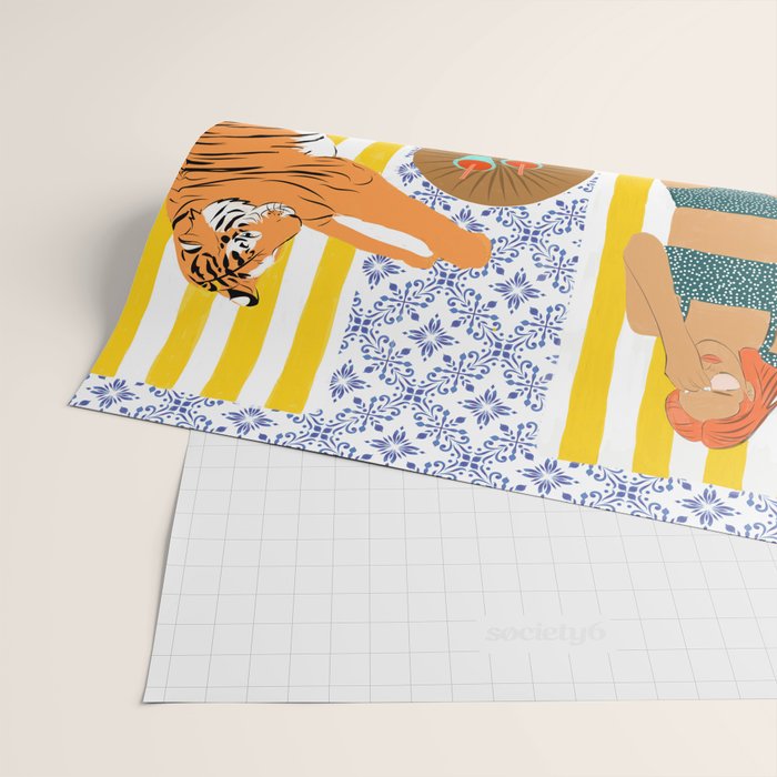 How To Vacay With Your Tiger, Human Animal Connection Illustration, Tropical Travel Morocco Painting Wrapping Paper Gallery Image 2