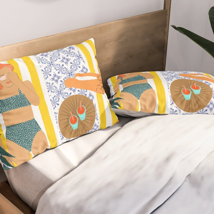 How To Vacay With Your Tiger, Human Animal Connection Illustration, Tropical Travel Morocco Painting Pillow Sham Gallery Image 2
