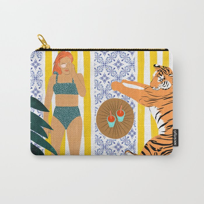 How To Vacay With Your Tiger, Human Animal Connection Illustration, Tropical Travel Morocco Painting Carry All Pouch Gallery Image 1
